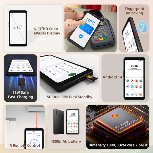Android 14 Hibreak pro Color 6'' E ink Eye-Friendly Smartphone with 4G&5G connection Morden remarkable Eink Tablet for digital reading