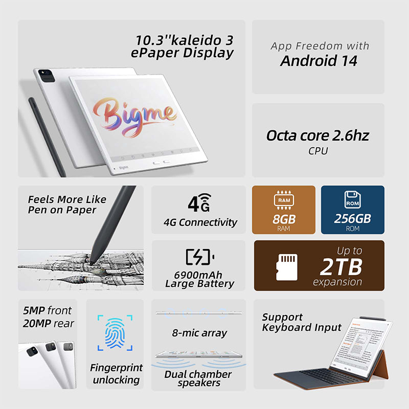 Epaper Android Bigme B10 10.3''4G Premium Color E-paper digital tablet with Android 1 ...